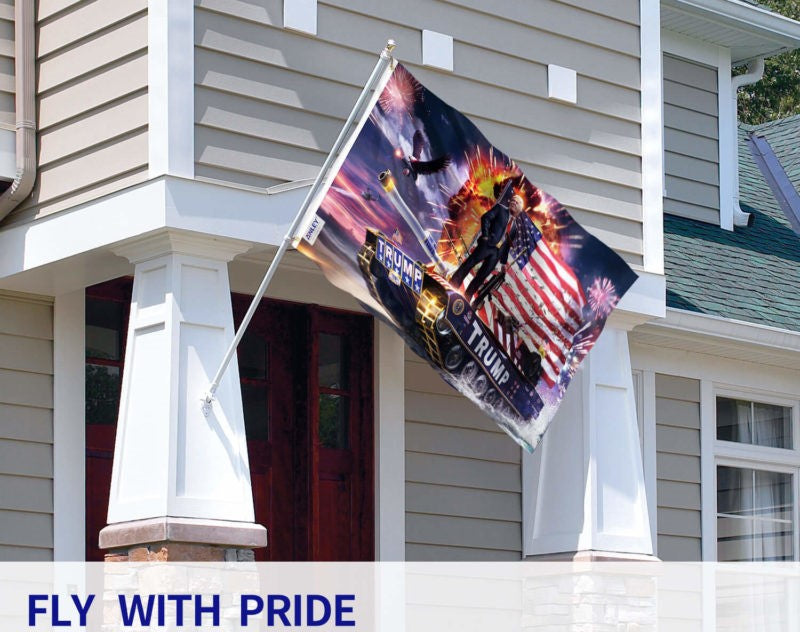President Trump on Tank Flag
3×5 Foot - myconservativemugs.com